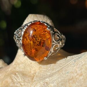 Natural Amber sterling silver Ring